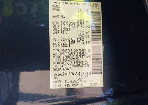 2015 Nissan Murano Platinum/S/Sl/Sv из США, поврежденный, VIN 5N1AZ2MH2FN283644